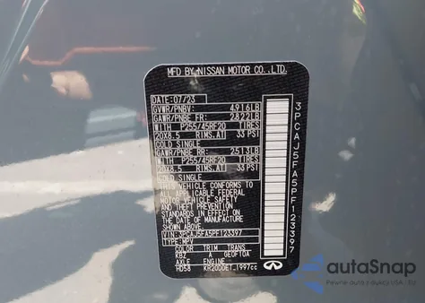 2023 Infiniti Qx50 Sport z USA, uszkodzony, nr VIN 3PCAJ5FA5PF123397